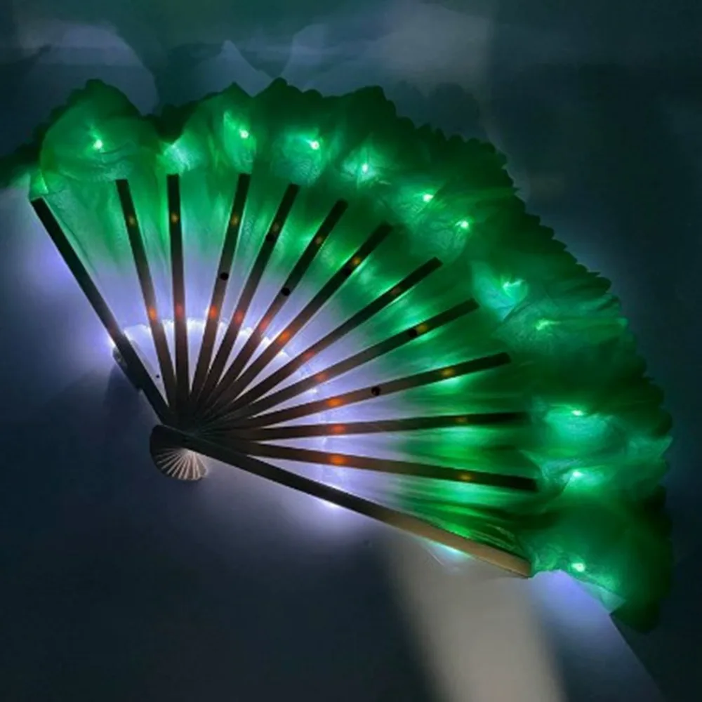 

Новый 30,5 см бамбук + 10 см полукруг шелковый китайский короткий веер для танца живота освещение 6 цветов танцевальные бамбуковые веера светодиодный веер ручной краски для взрослых