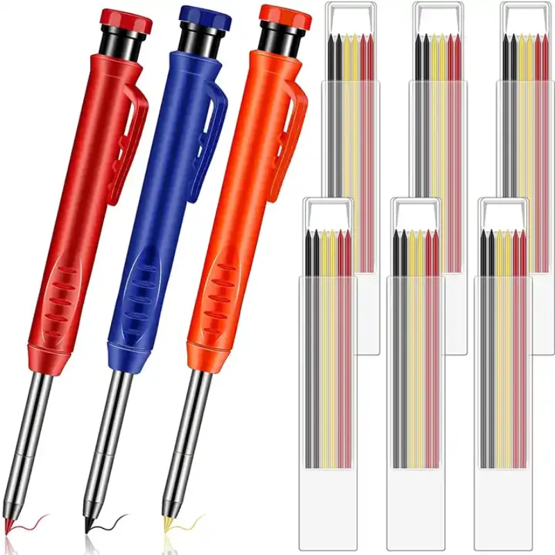 Mechanical Pencil 3 Colors Refill Construction Tools Job Marking Scriber Solid Woodworking Tools Carpenter Pencil With Sharpener