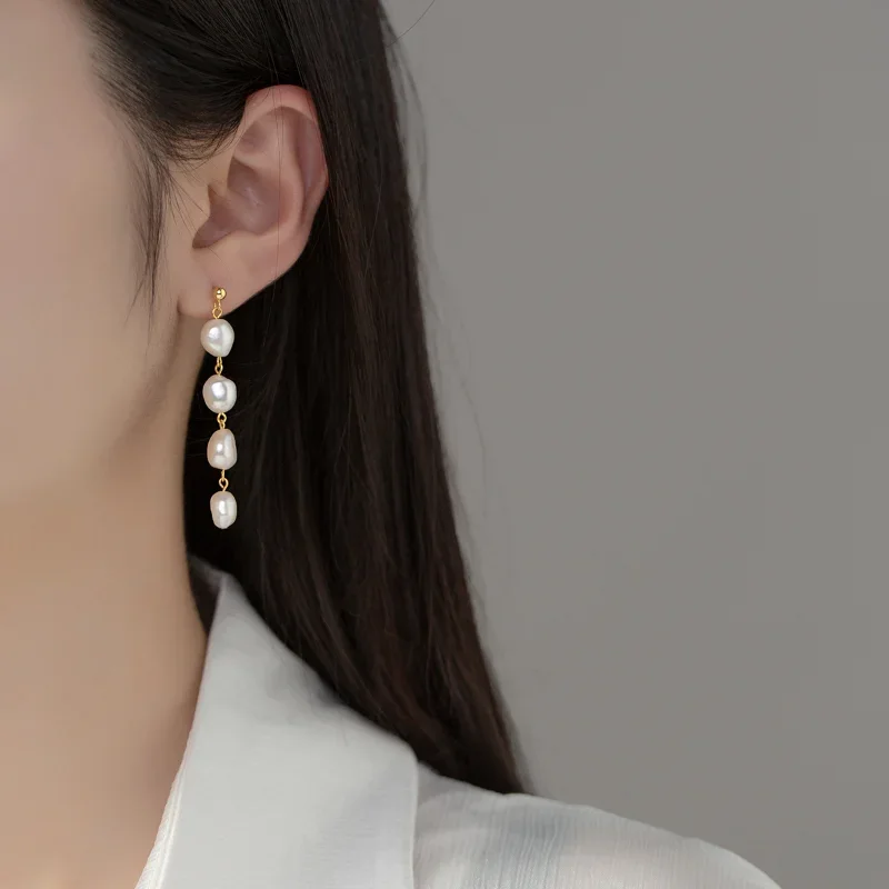 Minar French 14K Gold Plated Copper Real Freshwater Pearl Thread Long Tassel Drop Earring for Women Wholesale Casual Jewelry view 2