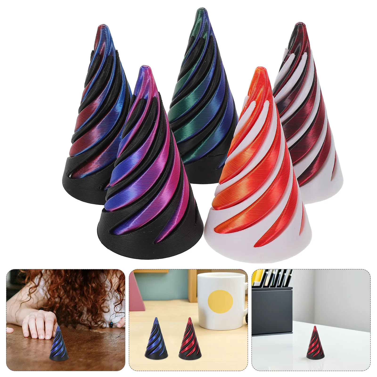 

5Pcs Spiral Cone Printed Fidget 3D Printed Impossible Pyramid Passthrough Sensory Desktop Decompression Gift Spiral Fidget Cone