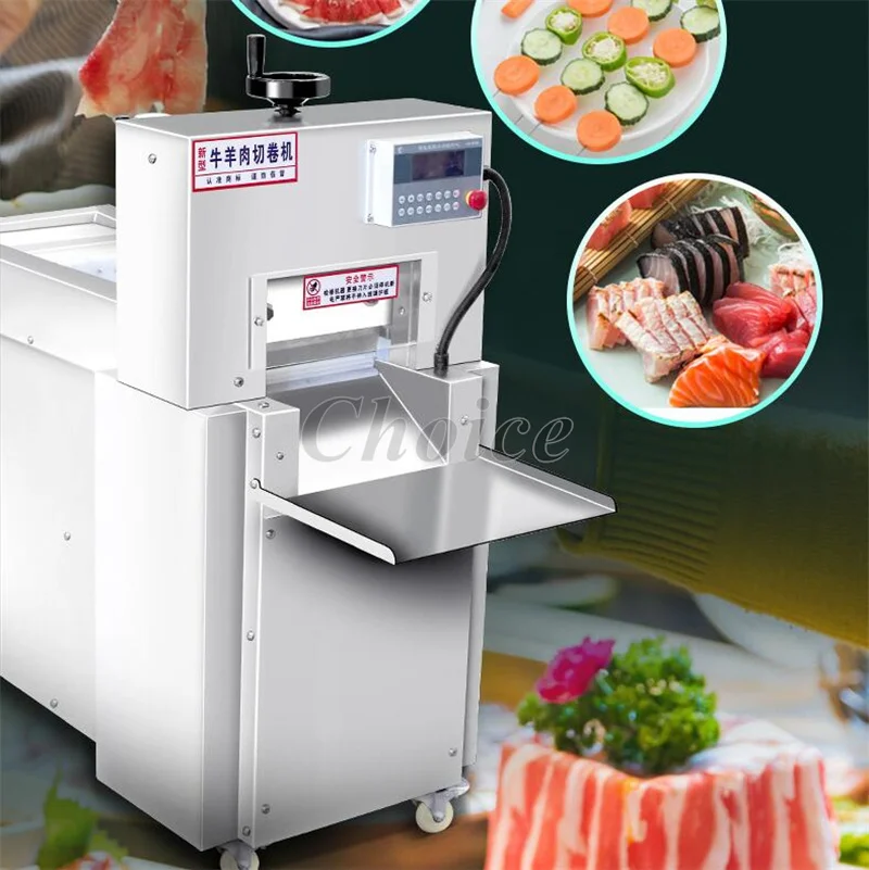 Automatic Commercial CNC Frozen Meat/Mutton Roll/Fat Beef Slicer With 2/4/6/8 Rollers Stainless Steel Material For Resturant Use