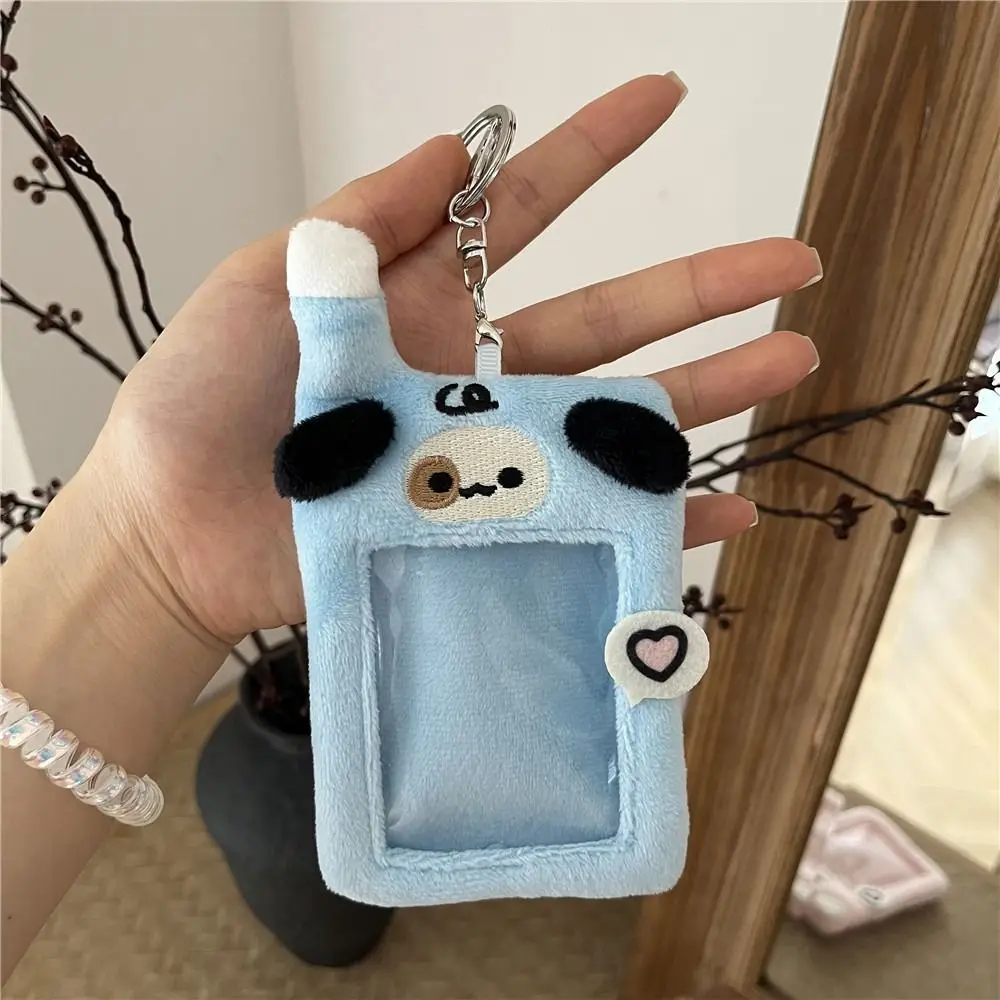 Porte-cartes photo en peluche de style coréen Kawaii pour filles, porte-cartes de bus INS 3 "avec pendentif porte-clés, conception de chiot, couverture de carte de dessin animé