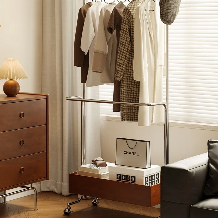 

Medieval coat bedroom household simple solid wood movable sub clean air living room hanging hanger
