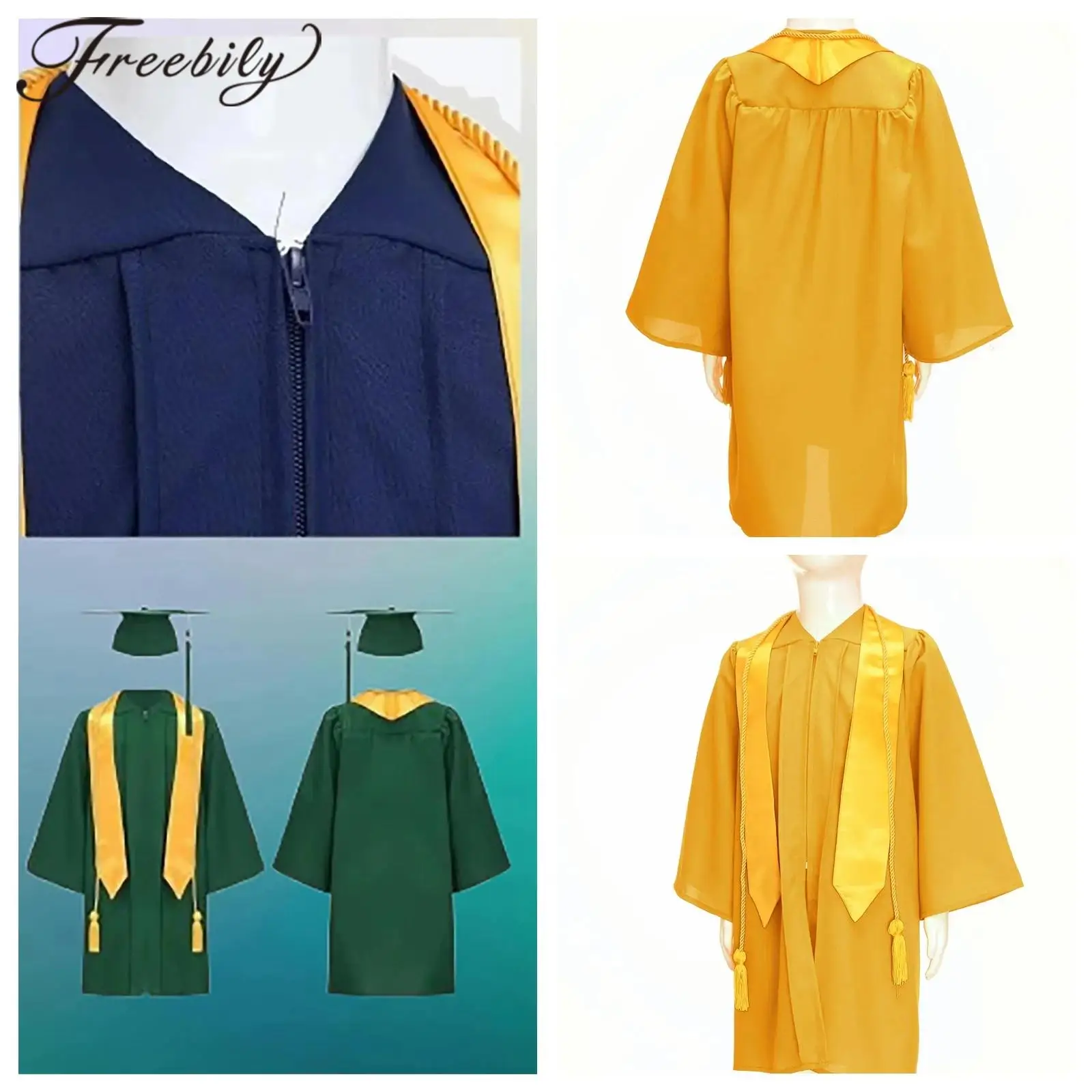 

Kids Girls Boys Ceremony Graduation Ceremony Bachelor Outfit Gown with Badge Children Set School Role Play Kindergarten Costumes
