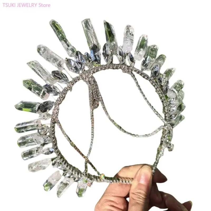 62KE Tiaras nupciales tocado seguro antideslizante diamantes imitación decoraciones coronas aro para ceremonias boda y