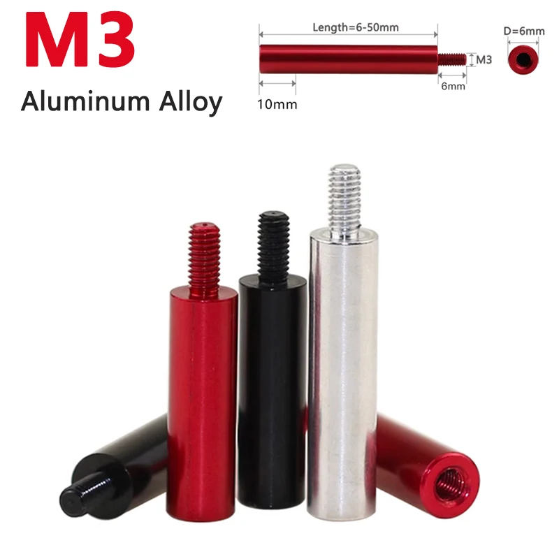 

10pcs M3 Aluminum Stud Round Standoff Spacer Male to Female Isolation Column Coupling Rod Screw Bolt for DIY Drone Anodizing