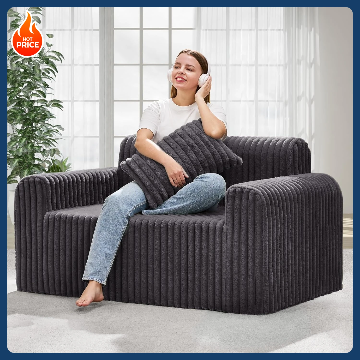 [الأسهم المحدودة! ]أريكة أريكة إسفنجية بمقعدين بمقعدين للمساحات الصغيرة، أرائك مريحة مع غطاء قابل للإزالة، أريكة فروي مع وسادة