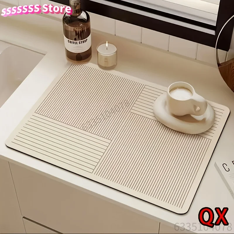 

Super Absorbent & Non-Slip Geometric Rubber-Diatomite Drying Mat - Durable, Quick-Dry Kitchen and Bathroom Countertop Pad for Co