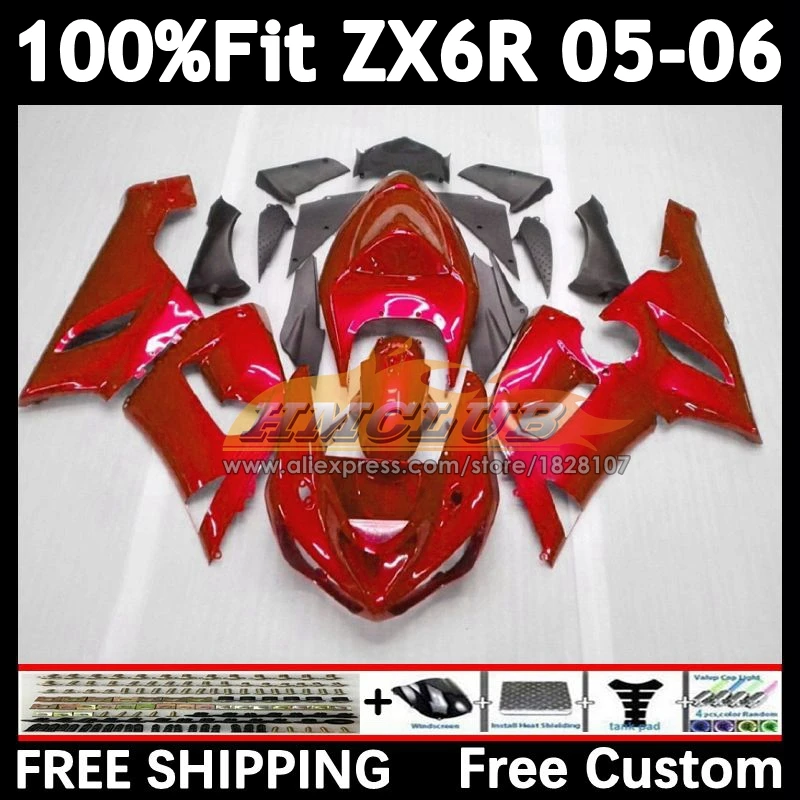 

Инжекционный корпус для KAWASAKI NINJA ZX-636 2005 2006 156No.162 ZX600 ZX 636 6R ZX636, металлические красные Обтекатели ZX6R 05 06