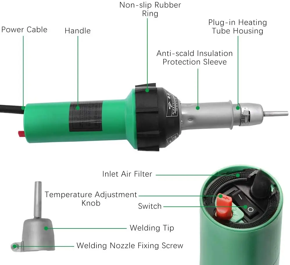 220V 1600W Plastic Welder Welding Tool Heat Heating Gun Torch Hot Air Pistol PVC Welder Machine Kit Set With speed nozzles rolle