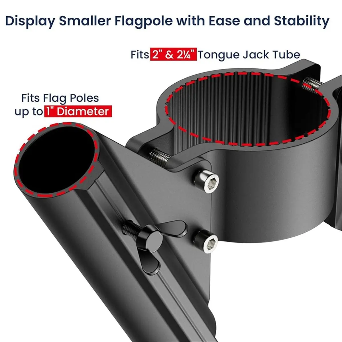 Home Tool RV Dual Flag Pole Mount for Trailer Tongue Jack, Aluminum with Wing Locking, for Flagpoles Up to 1''