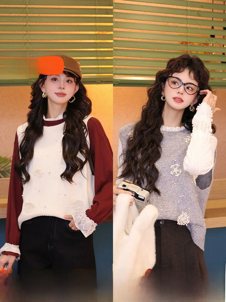 

Вязаный жилет Chen Jiajie Hong Kong в стиле ретро, абрикосовый, женский, зимний, верхняя одежда, модный, омолаживающий, свободный крой, топ