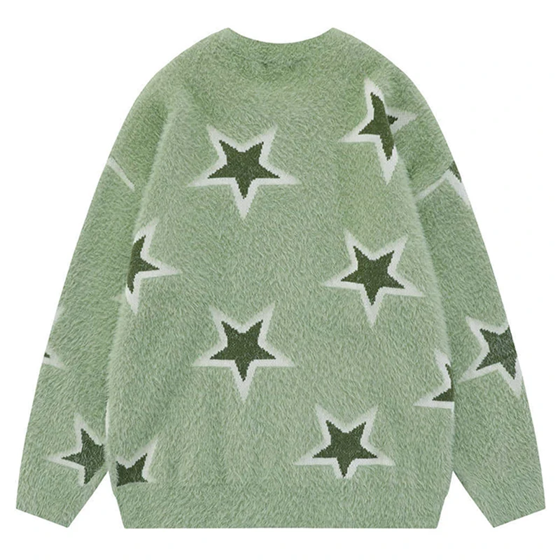 Harajuku Vintage Sweaters Men Fluffy Star Flocking Oversized Knitted Sweaters Autumn Winter Streetwear Couple Pullovers Unisex