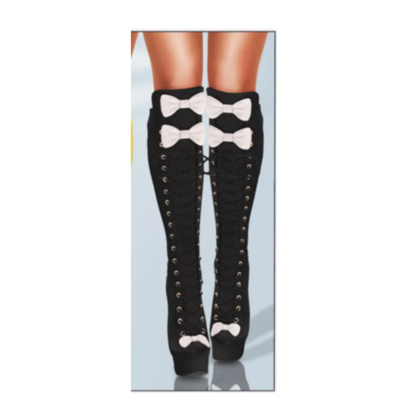 Groene Lace Up Platform Boog Knoop Laarzen Dunne Hoge Hak Sexy Modieuze Koele Winter Casual Big Size Vrouw Schoenen Zapatillas Mujer