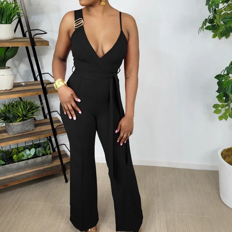 Sexy Spaghetti Straps Jumpsuit Women Party Club Zip Backless Wide Leg Pants Rompers Midnight Birthday One Piece Overalls Female