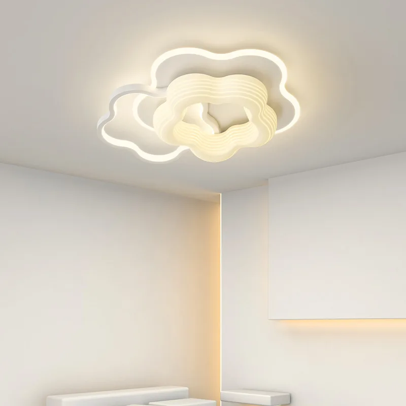 Cream Style Cute Flowers Ceiling Lights Warm Children's Room Decor Nordic Living Room Bedroom Board Ceiling Lamp LED Dimmable