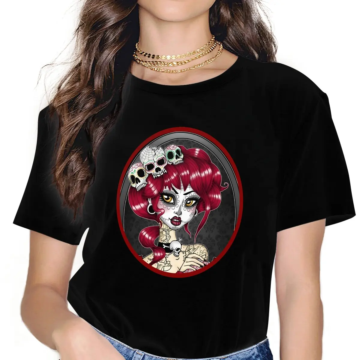 Beautiful Sugar TShirt For Women Mexican Skull Day of the Dead Y2k Tees Harajuku Female Polyester T Shirt Soft Graphic