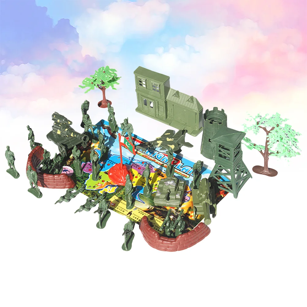 37 Pcs Children’s Toys Childrens Soldier Playset Scene Model Sand Table Green