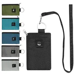 Rfid Blocking Small Wallet com ID Badge Window, Waterproof Zipper Cases, Pouch e Lanyard Keychain para Cartões, Cash Coin Purse