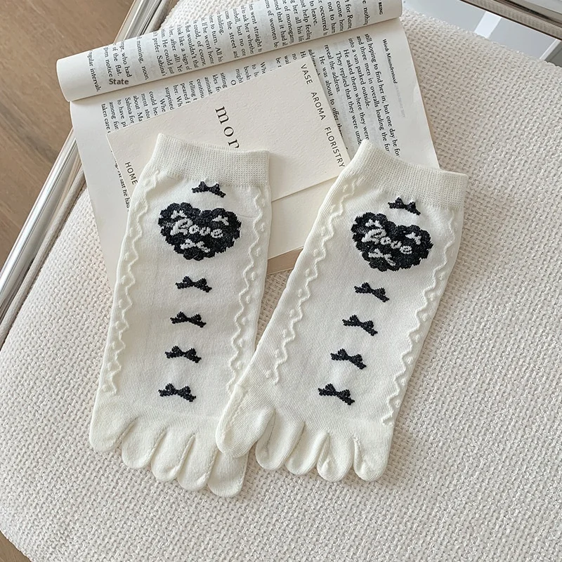 Women Girls Cute Sweet College Style Five Toe Split Shoe Insoles Bowknot Heart Floral Pattern Short Ankle Foot Pads