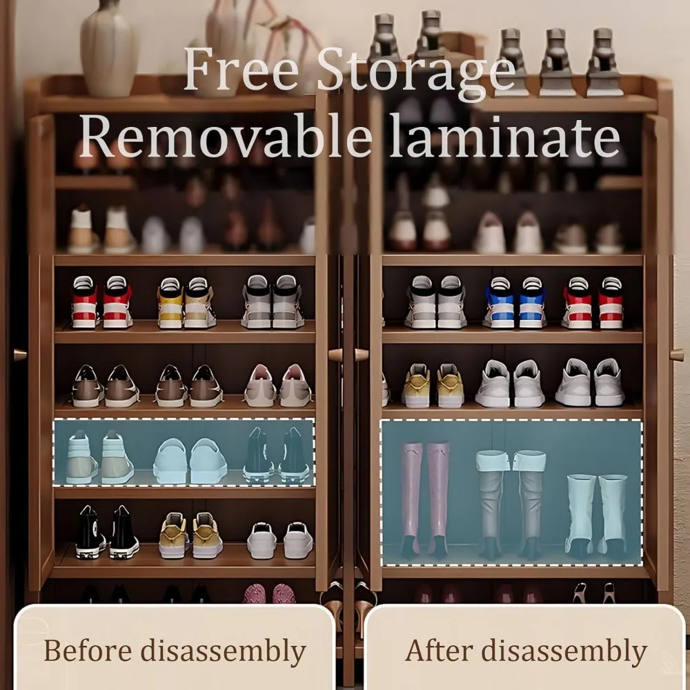 خزانة أحذية كبيرة من الخيزران مكونة من 8 طبقات مع أبواب تتسع لـ 36-40 زوجًا، مثالية لتخزين المدخل وغرفة المعيشة #4