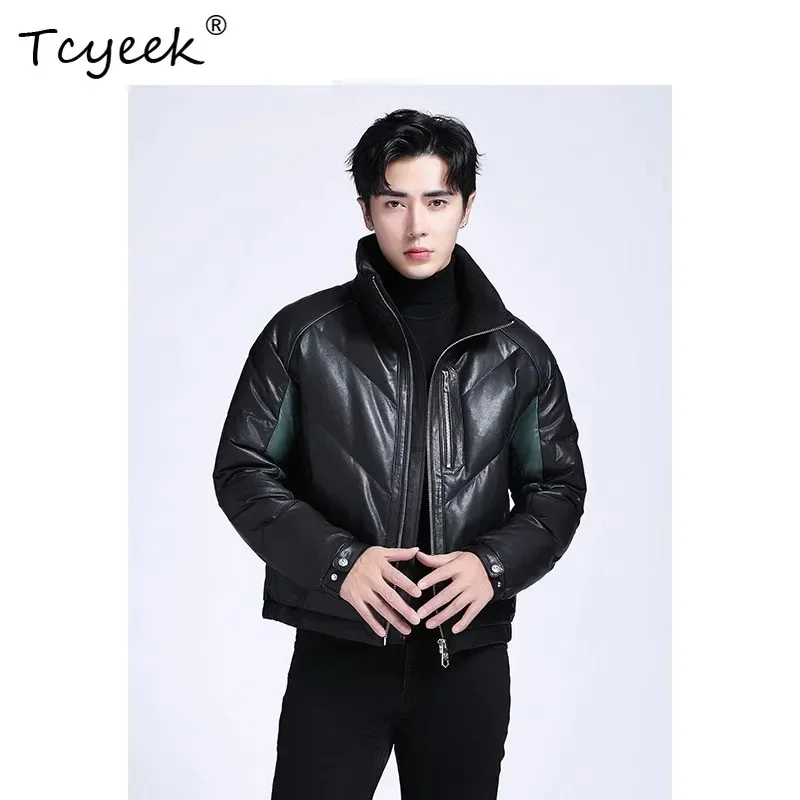 Tcyeek Real Leather Jacket Men Black Sheepskin Down Coat Winter Autumn Clothes 90% Goose Down Mens Coats Jaqueta De Couro 2025