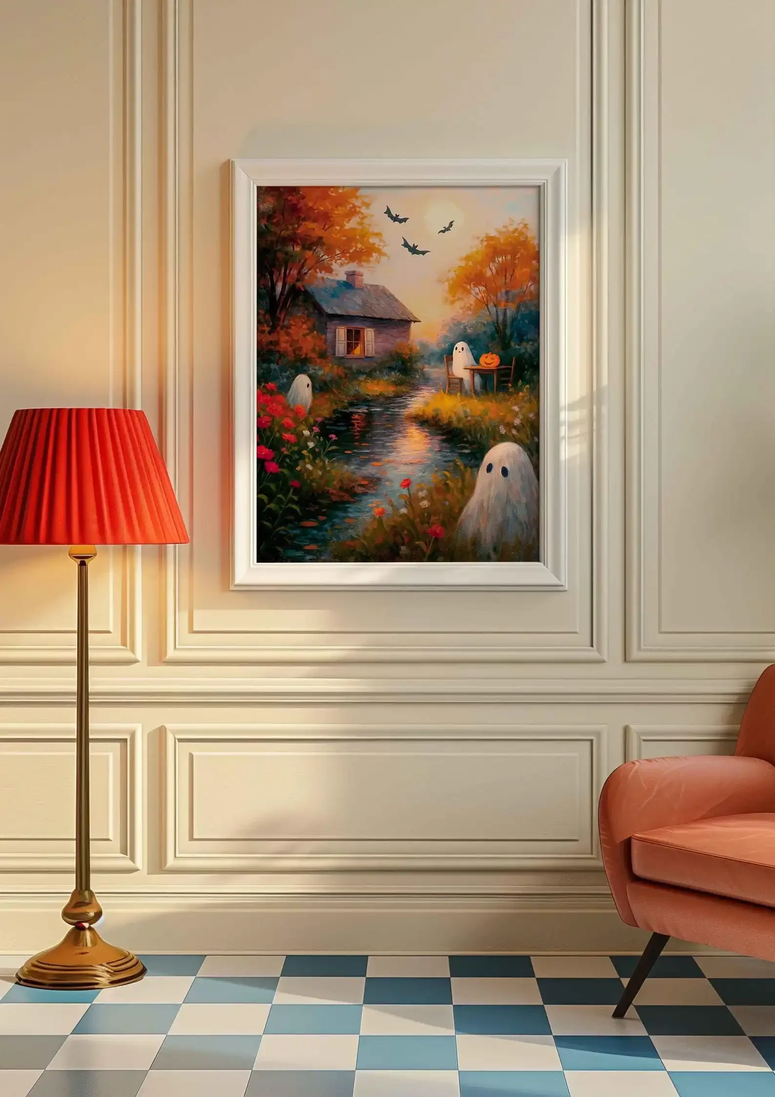 1pc frameless Canvas Painting Vintage Print Little Ghosts Poster Autumn Pumpkins Poster Reproduction Poster Art Print Halloween