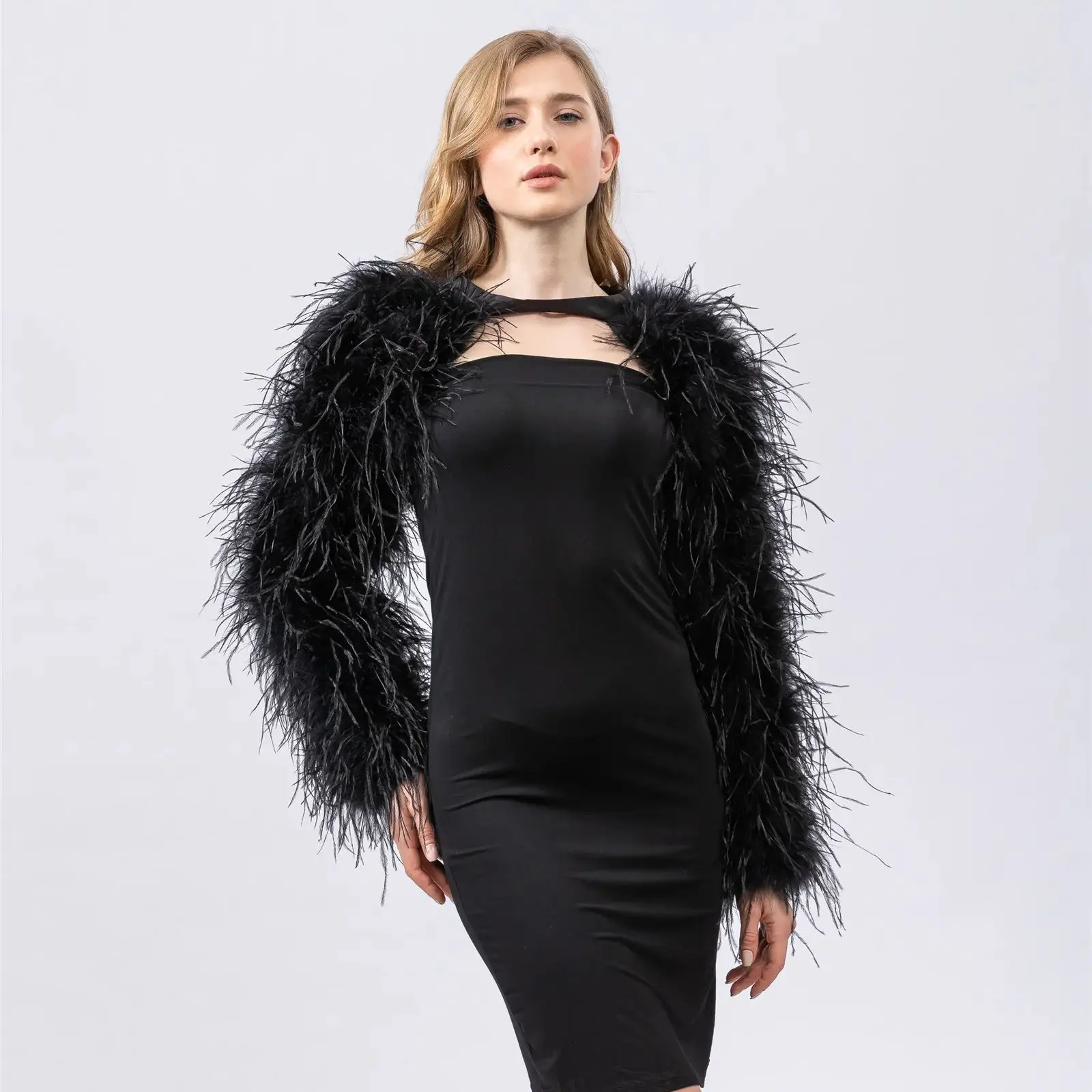 Natural Ostrich Feather Long Sleeve Glove, Arm Warmer with Ribbon for Dinner, Wedding, Concert Party, Sexy Luxury Fluffy 230405