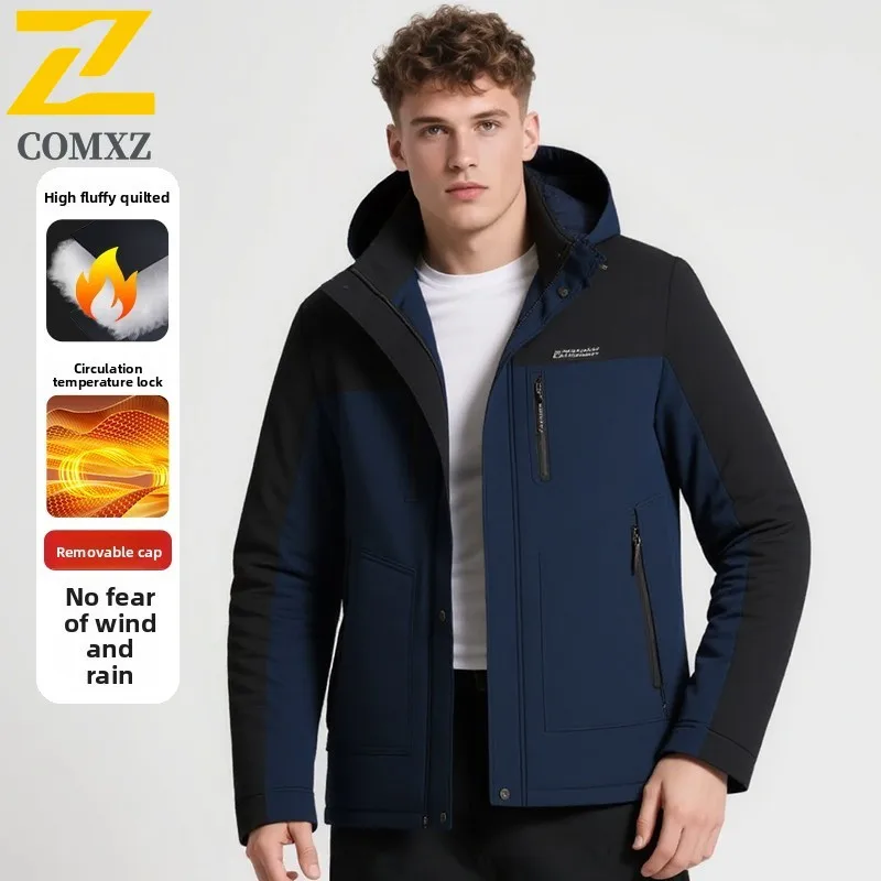 

Мужское хлопковое пальто, осень-зима 2025, новый стиль, толстая теплая съемная кепка с добавлением флиса, парка для катания на лыжах и кемпинга