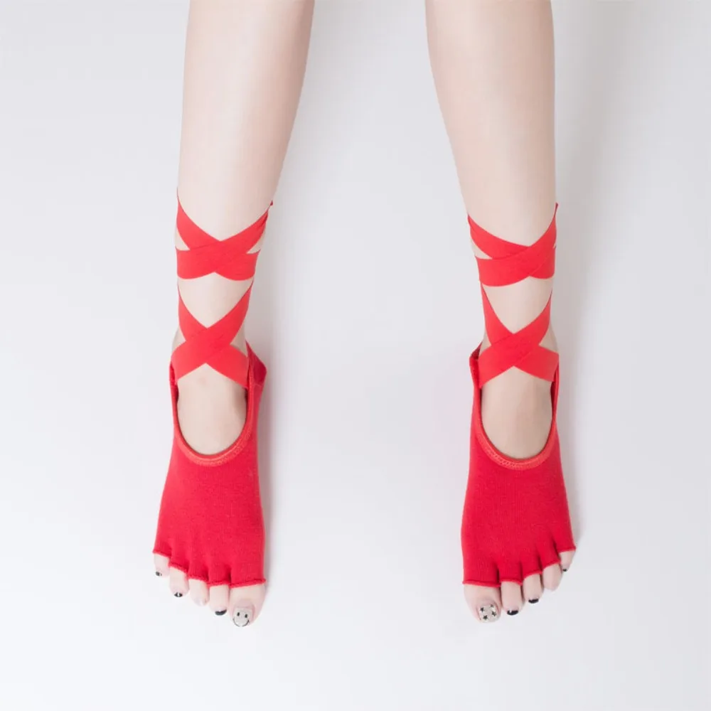 Calcetines antideslizantes con cordones de algodón para pilates elásticos - imagen 3