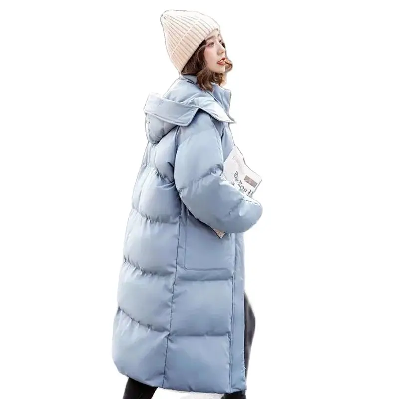 

New 2023 Winter Coat Mid Length Women's Down Cotton Overcoat Parka Korean Loose Thickened Hooded Snow Clothes Outerwear Female