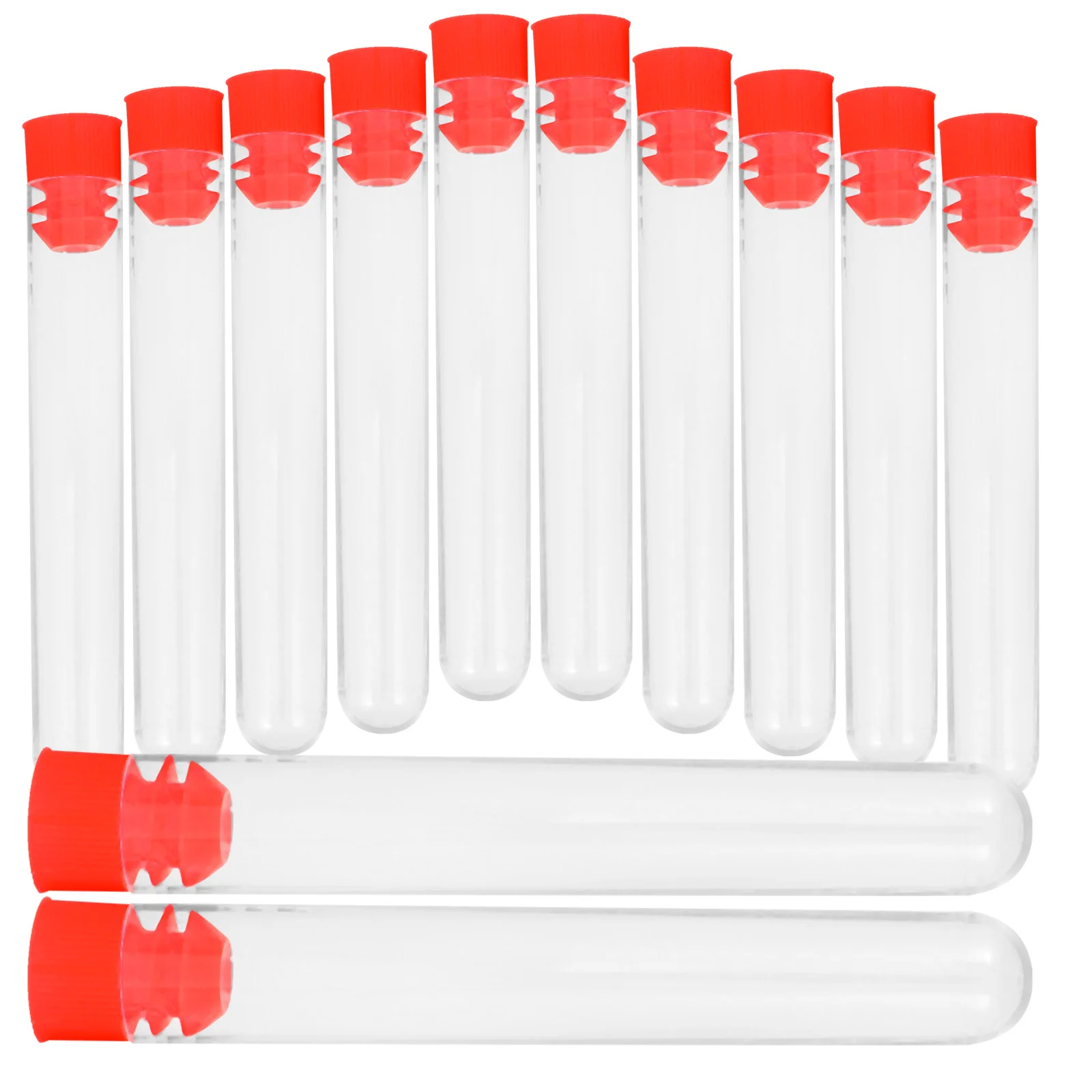 12 Pcs/Pack 16x150mm Plastic Clear Test Tube with Stopper for Scientific Experiments Party Candy Storage with Stopper (Random Co