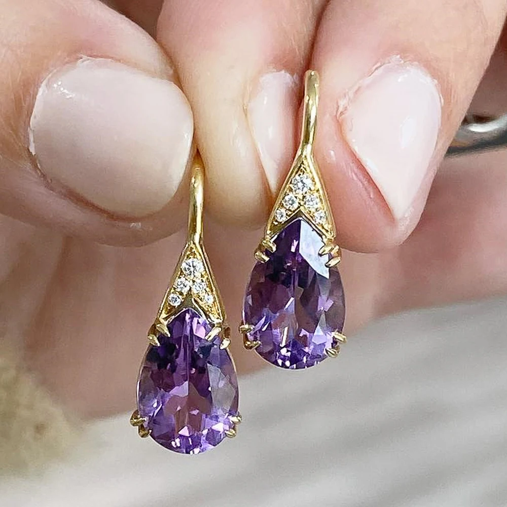 Huitan Wasser tropfen lila cz Tropfen Ohrringe für Frauen Temperament elegante Dame Ohr Accessoires Hochzeitstag Party Schmuck