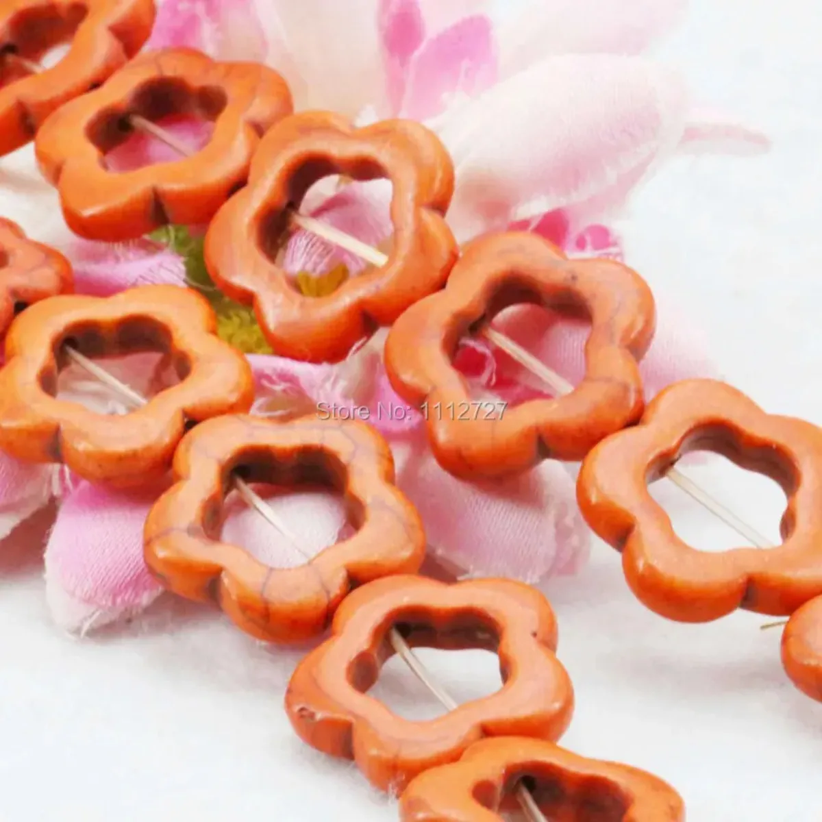 

20mm Orange Hollow Flowers Turkey Turquoise Howlite Chalcedony Semi Finished Stone Gifts DIY Loose Beads Accessories Jewelry