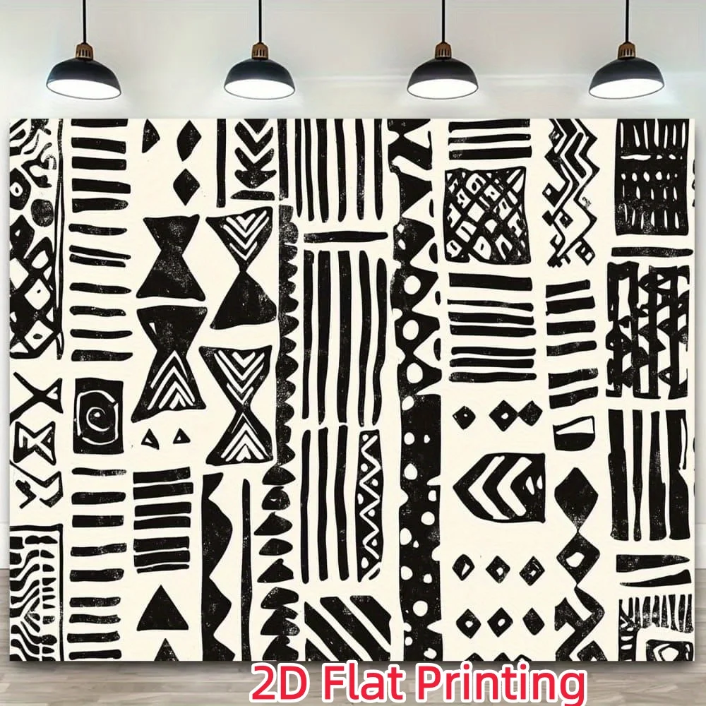 Modern Tribal Geometric Black and White Tapestry Wall Hanging Ethnic Boho Abstract Mural Art Home Decor Design Living Room Decor