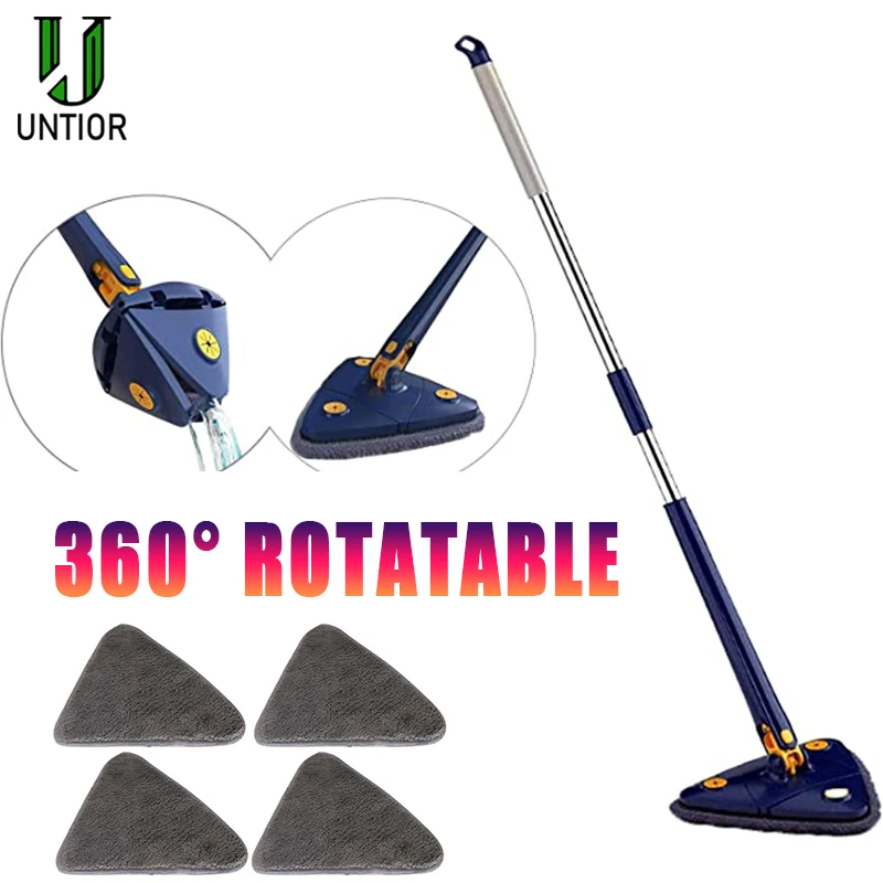 Mop triangolare telescopico 360 ° Mocio per pulizia rotante girevole Spremere regolabile Uso bagnato e asciutto Assorbimento d\'acqua Strumenti per