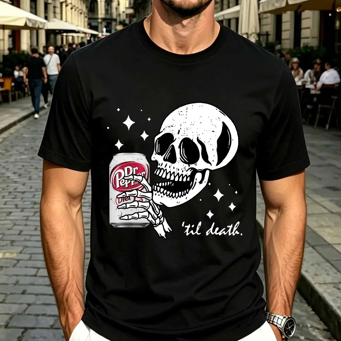 washed T Shirt Dr Pepper Til Death Do Us Halloween Spooky Season Drink Till long or short sleeves vintage Washed graphic Casual