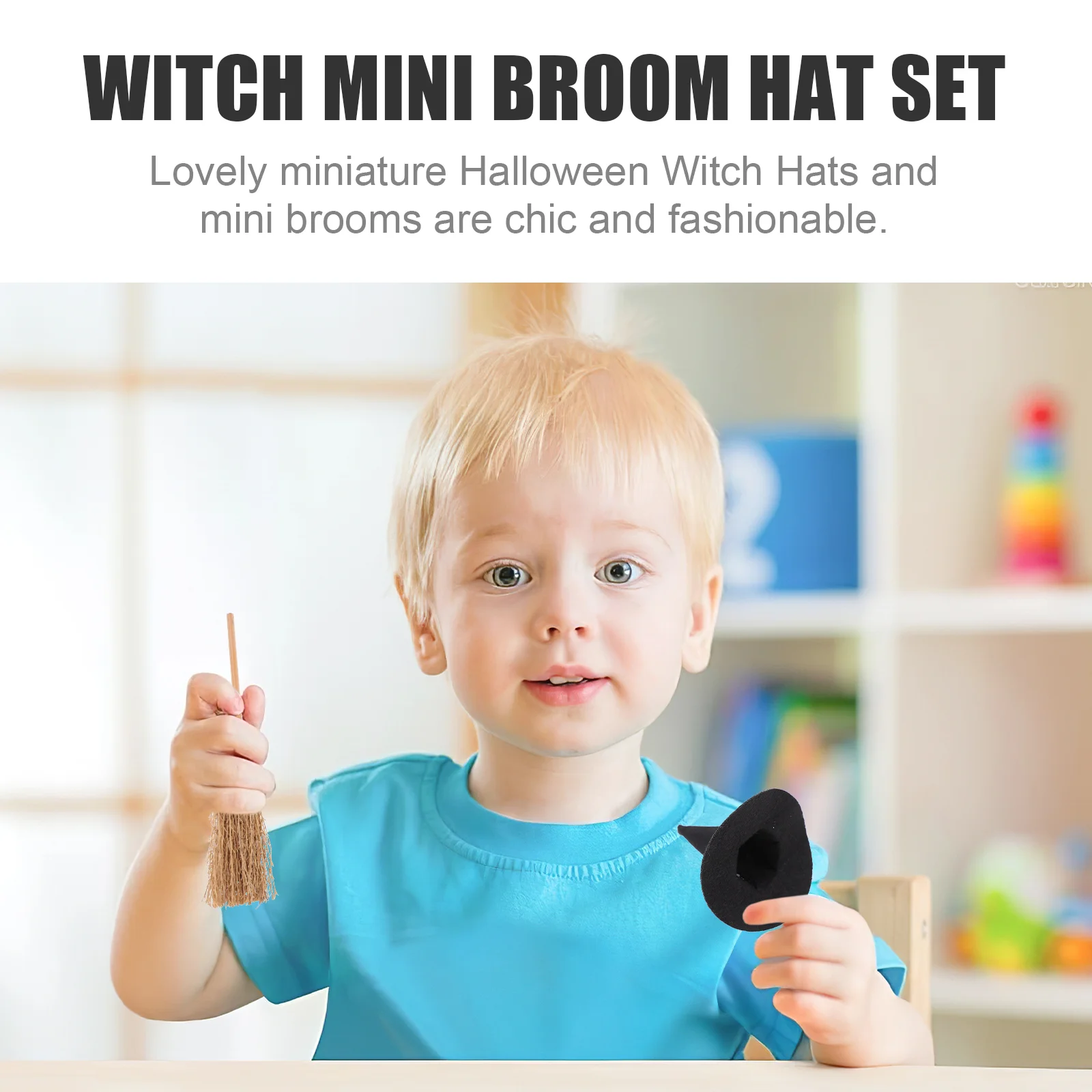 7 Set Toy Room Halloween Felt Witch Hat Child Decorations Small Fabric Broom Miniature Party Hats