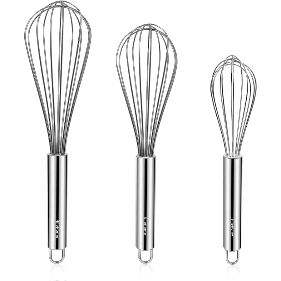 

Stainless Steel Whisk Set 8" 10" 12" Kitchen Whisk Balloon Whisk Kitchen Wisk Wire Whisks for Cng Whisking Blending Beating Sti