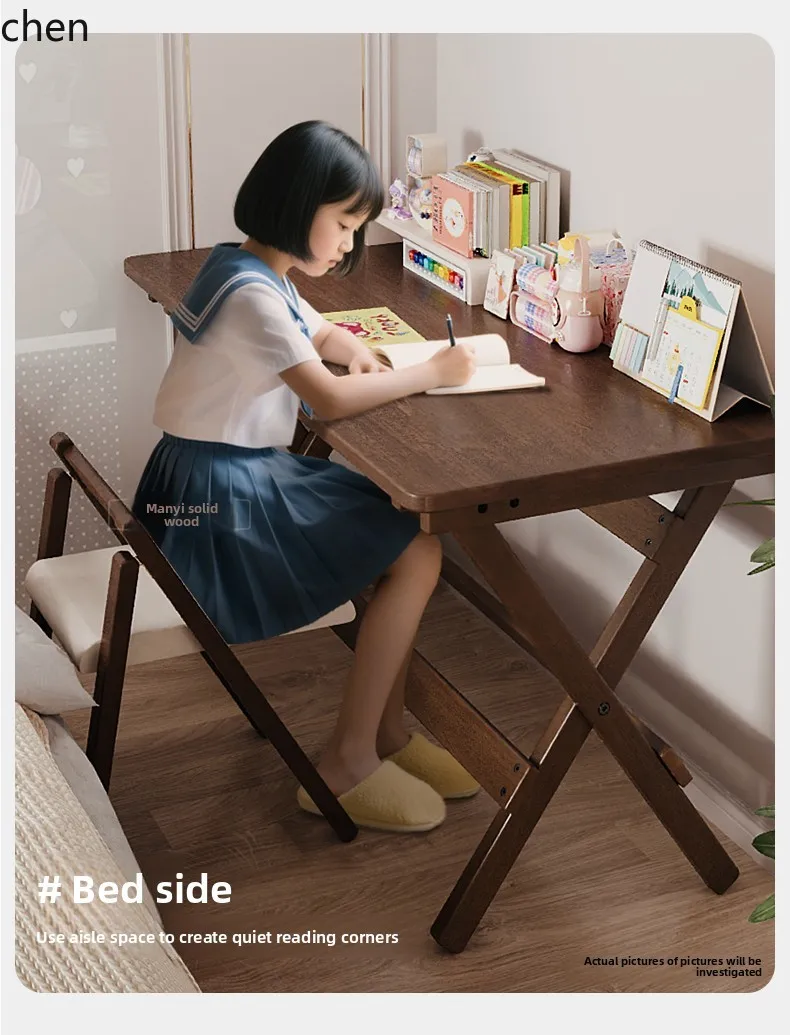

QZT Solid Wood Folding Student Home Computer Desk Bedroom Small Apartment Bedside Study Office Desk
