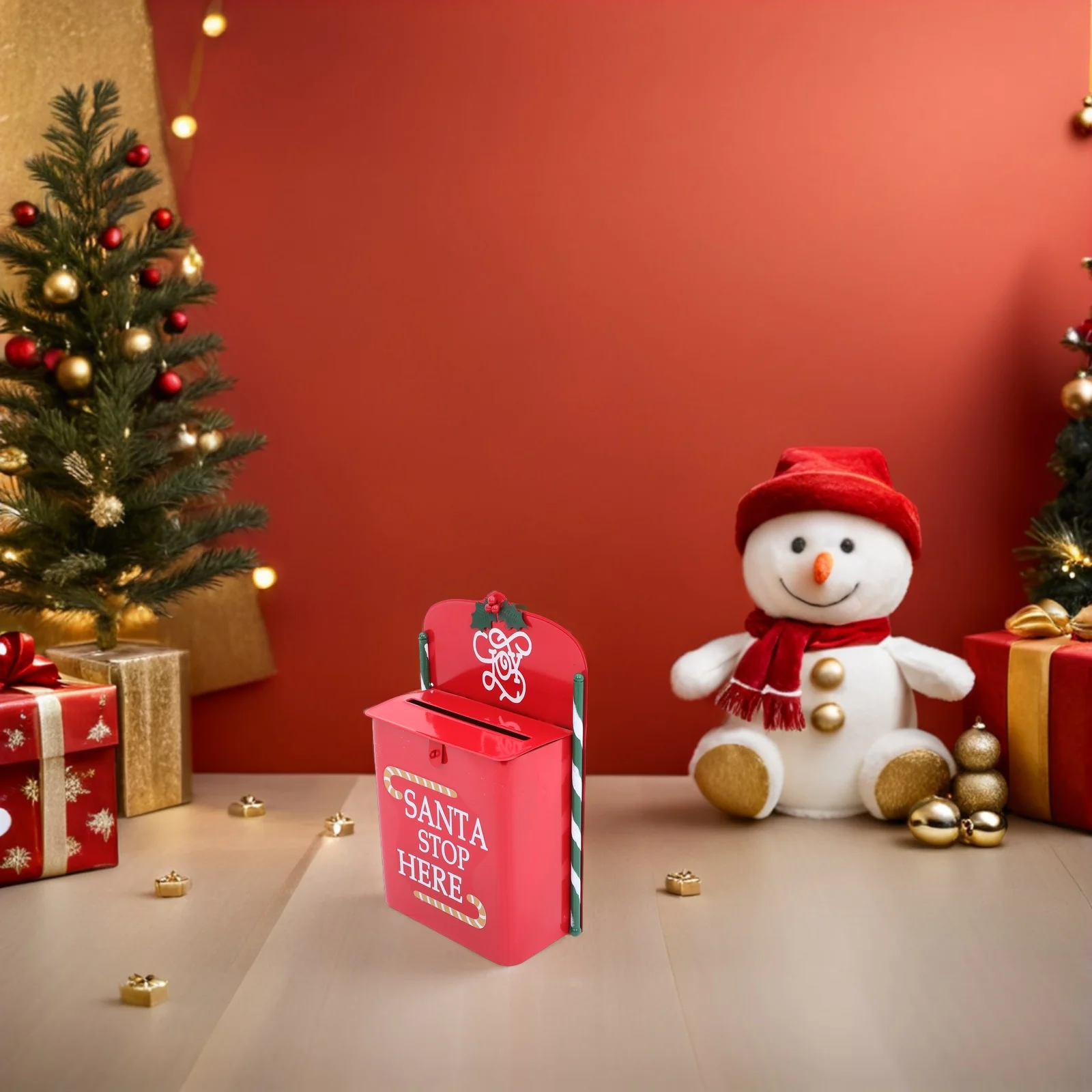 

Christmas Wall Mounted Mailbox Vintage Red Metal Santa Letter Box Holiday Decor For Home Outdoor Mail Boxes