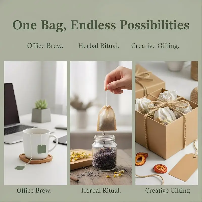 @*100Pcs Set Disposable Natural Filter Paper Teabags Wood Pulp Drawstring Bags For Tea Coffee Herbs Infusion