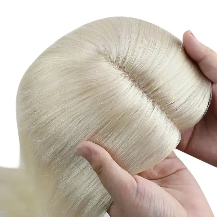 [Density Upgrade 150%] Ugeat Mono Base Human Hair Topper Platinum Blonde Toupee for Thinning Hair Color 13*13cm 100% Human Hair