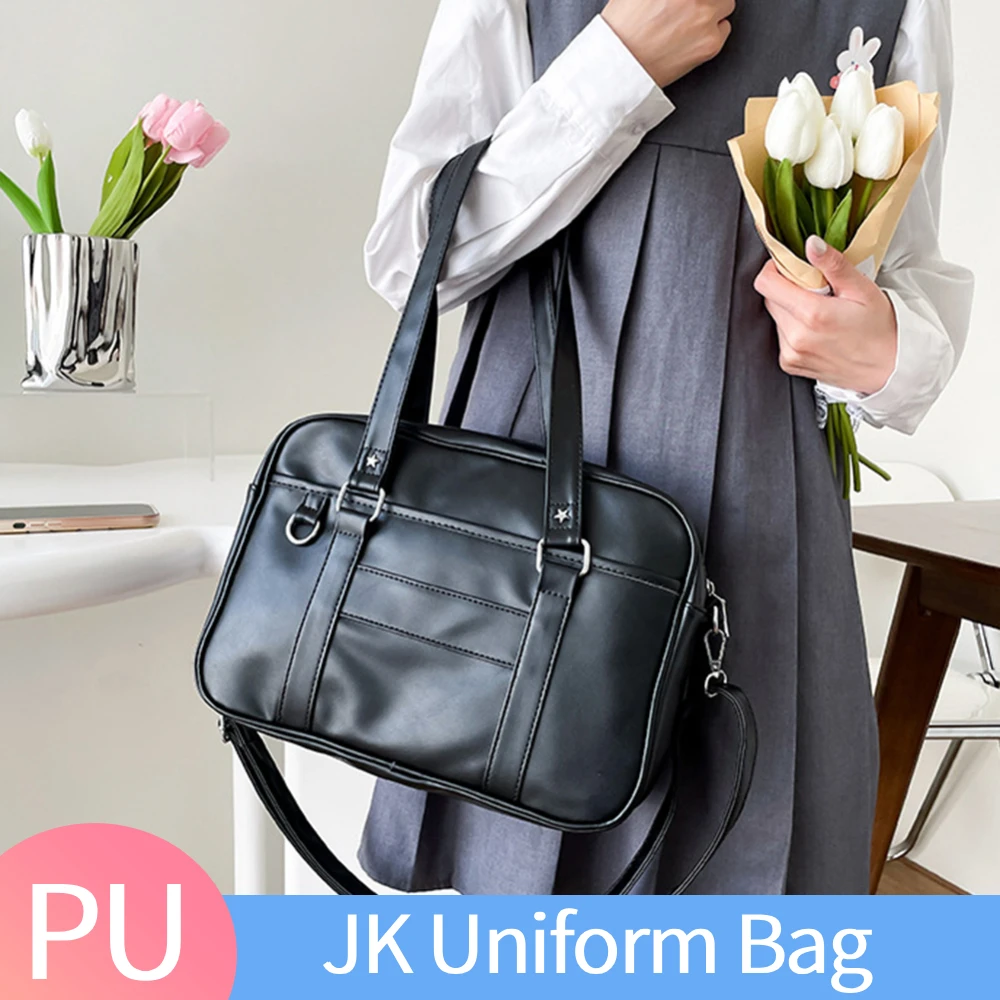 Japanese School Handbag PU Leather JK Uniform Bag with Adjustable Strap Ita Bag with Zipper Closure Crossbody Bag Messenger Bag