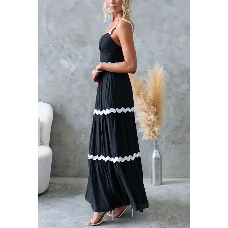 Abito estivo da donna bohémien per le vacanze Abito sexy da spiaggia con scollo a V e pieghe senza schienale scava fuori Boho Holiday Beach Maxi Dress