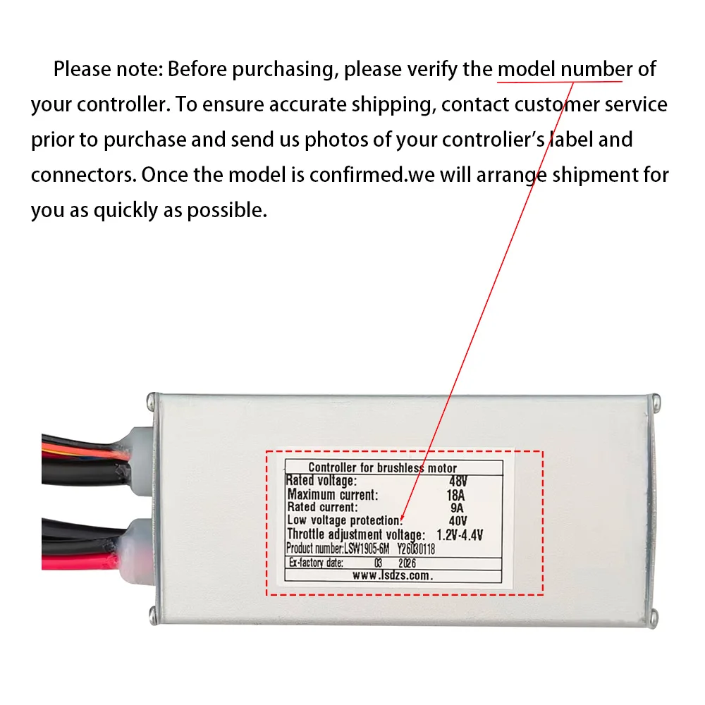 Nulkomma Brushless Motor Controller for Ebike LSW1905-6M 48V 9A Display Speed Controller for Electric Scooters and MTB
