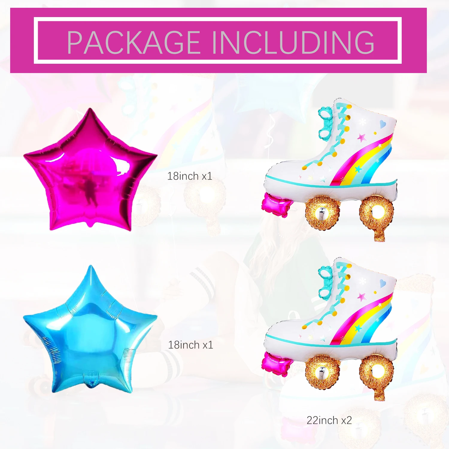 4 Pcs/Set Roller Skate Balloon Boom Box 80s 90s 22 Inch Disco Foil Balloons 80s 90s Retro Party Balloon for Party Decorations view 2