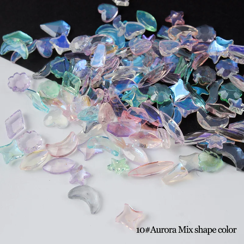 New 8 Colors Aurora Flat Back Resin Shaped Nail Art Rhinestones 200/100Pcs 3D For DIY Manicure Diamond