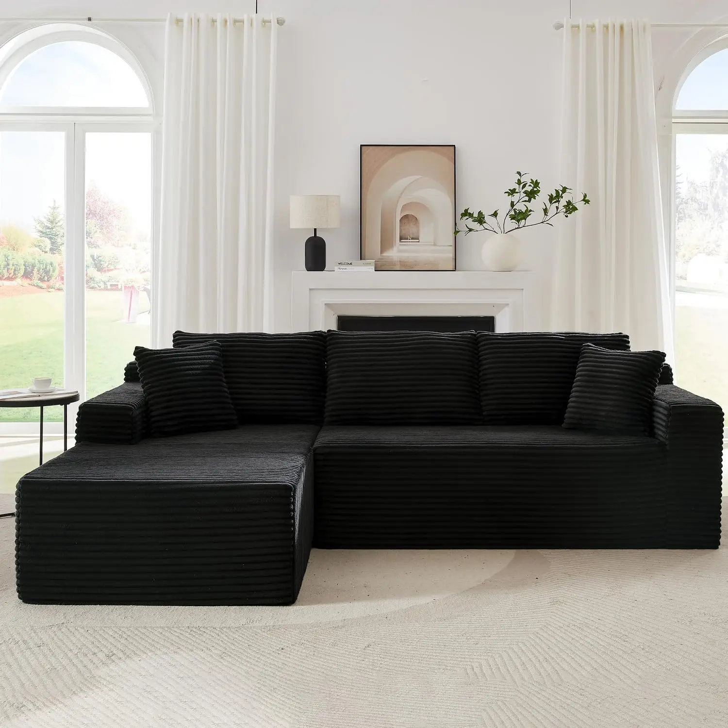 

104in Corduroy L-Shape Sectional Sofa Deep Seat Cloud Living Room Left Chaise No-Assembly, Customized