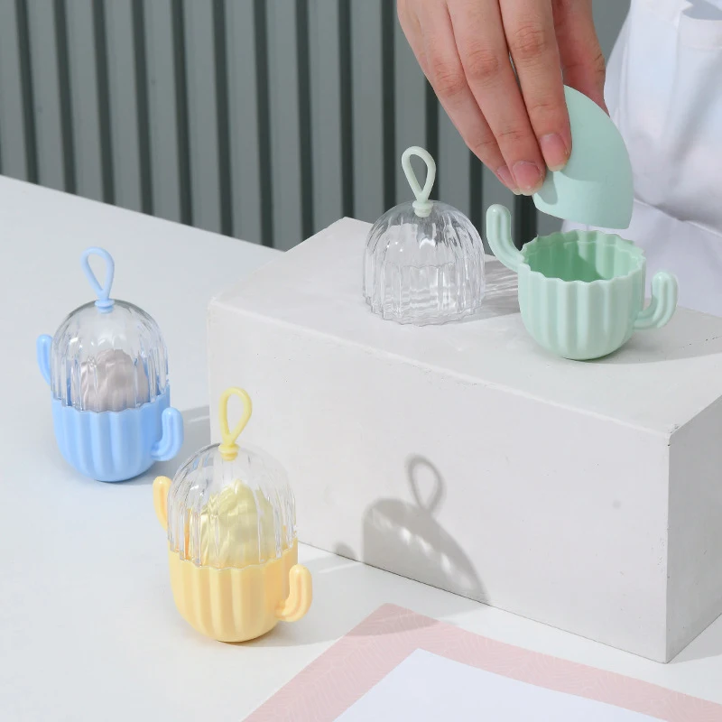 Nuevo juego de caja de almacenamiento de huevos de maquillaje de Cactus, esponja para polvos fácil de llevar, almacenamiento de huevos, suministros de maquillaje, esponja de maquillaje